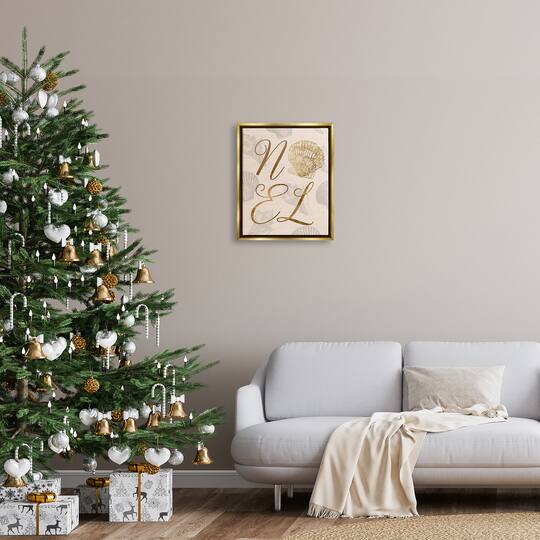 Stupell Industries Noel Holiday Seashell Detail Framed Floater Canvas Wall Art